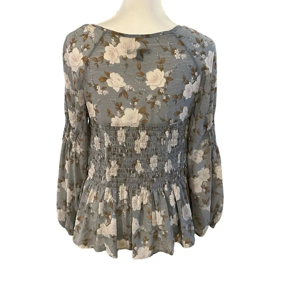 American Eagle Outfitters Small Blue Brown Long Sleeve Top - Picture 3 of 4